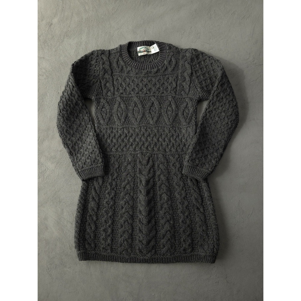 Vintage AranCrafts Ireland Grey Merino Wool Cable Knit Sweater‎ Dress Women's XS